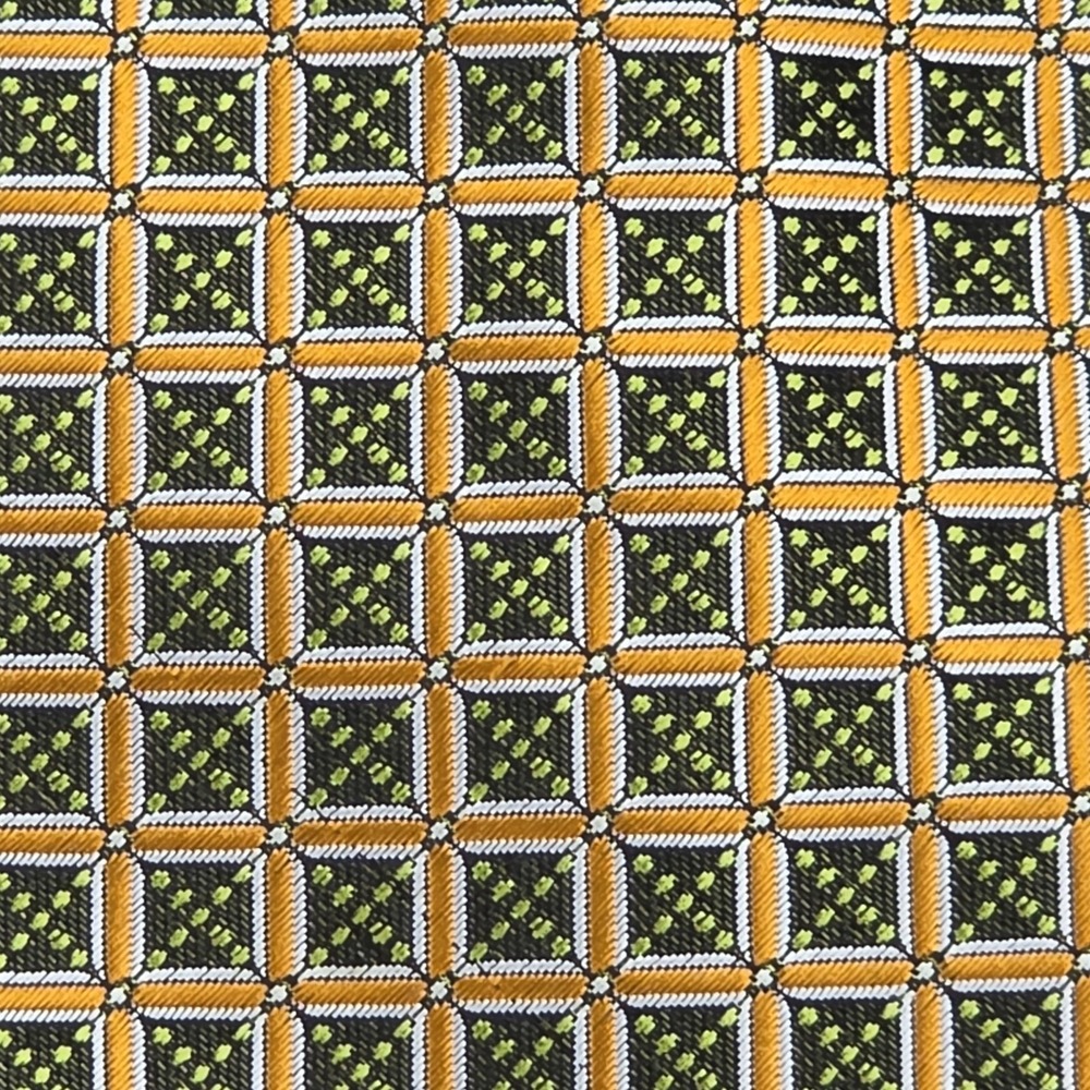 Kai Long Kailong Handmade Silk Necktie Gold Green 4in Wide Pre-Owned Excellent
